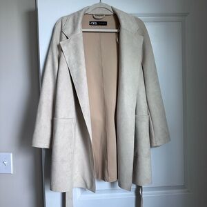 Zara Womens Size S Beige Faux Suede Blazer Open Trench Coat - NEW WITHOUT TAGS